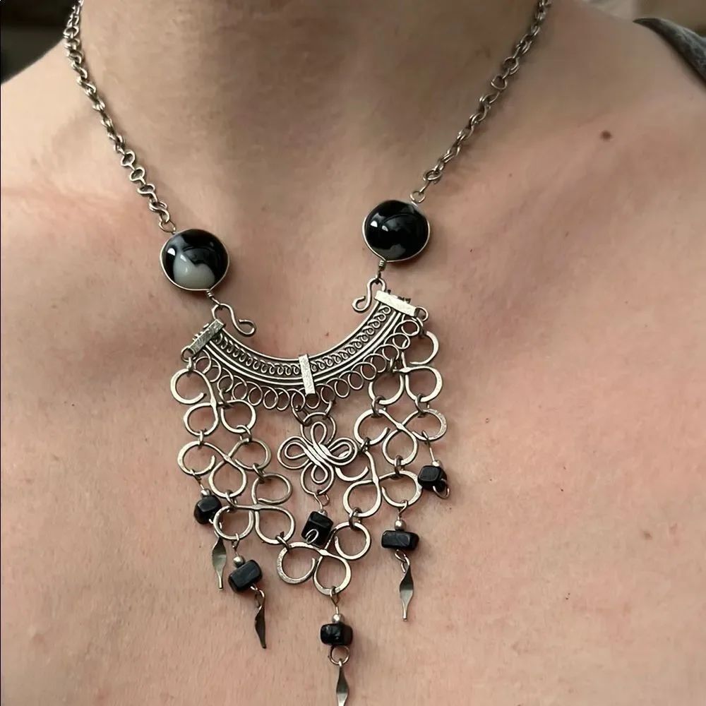 Elegant Silver and Black Necklace